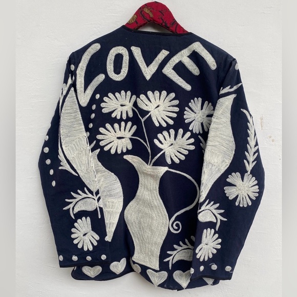 Anthropologie Jackets & Blazers - New Boho Suzani Embroidered Jacket – Navy Ivory Statement Piece 💙🤍
